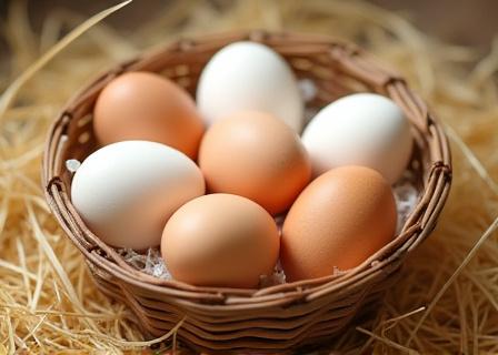 Canasta de huevos de granja frescos