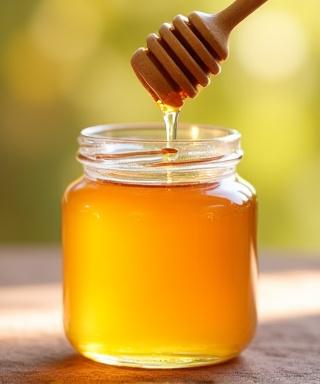 Frasco de miel multiflora liquida